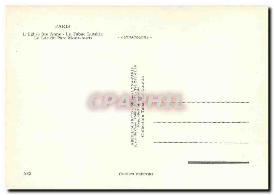 CPM Paris L'Eglise Ste Anne Le Tabac Lutetia  — Verso