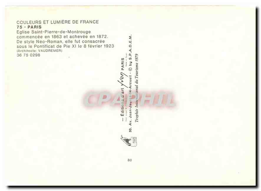 CPM Paris Eglise Saint Pierre de Montrouge  — Verso