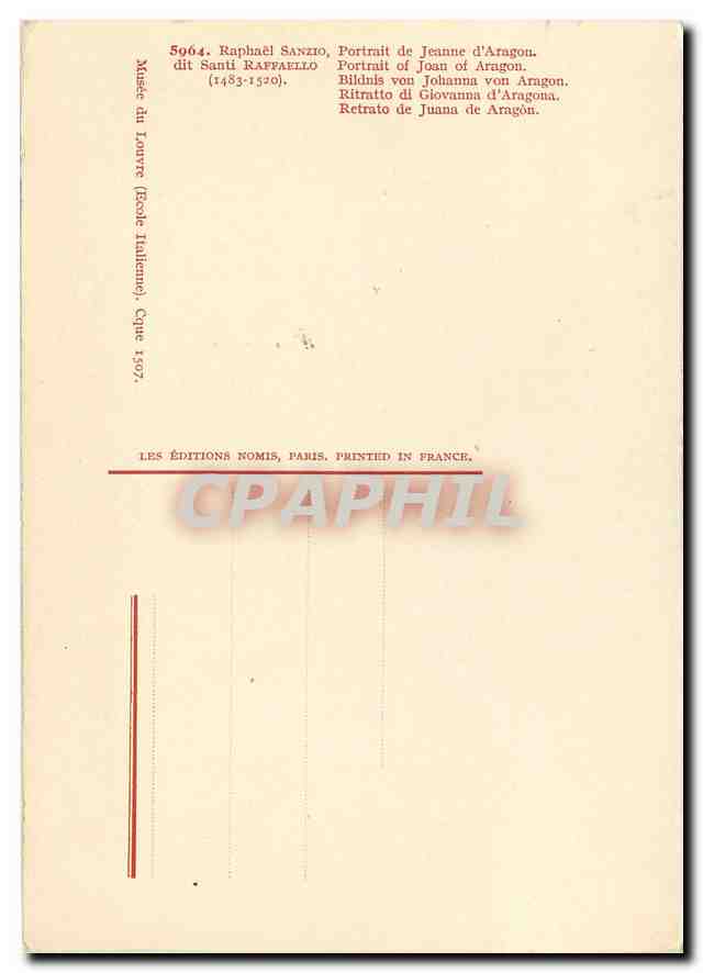 CPM Raphael Sanzio Portrait de Jeanne d'Aragon  — Back