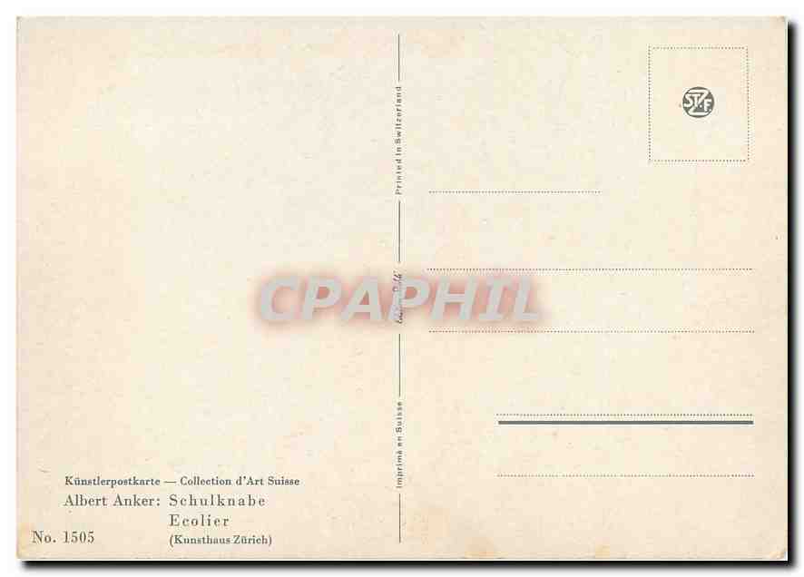 CPM Albert Anker Schulknabe Ecolier Kunsthaus Zurich  — Rückseite