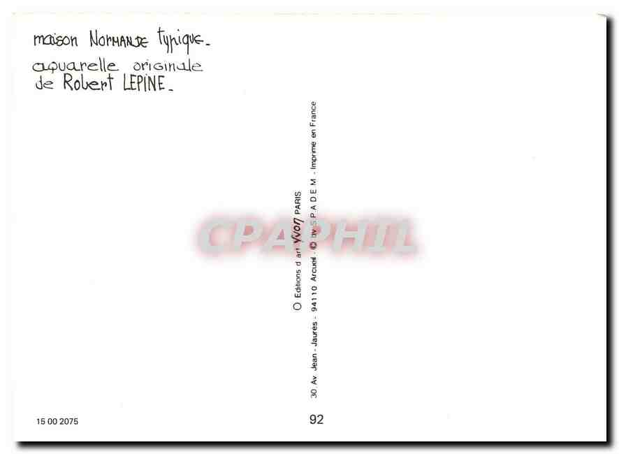 CPM Maison Normande Typique Aquarelle originale de Robert Lepine  — Verso