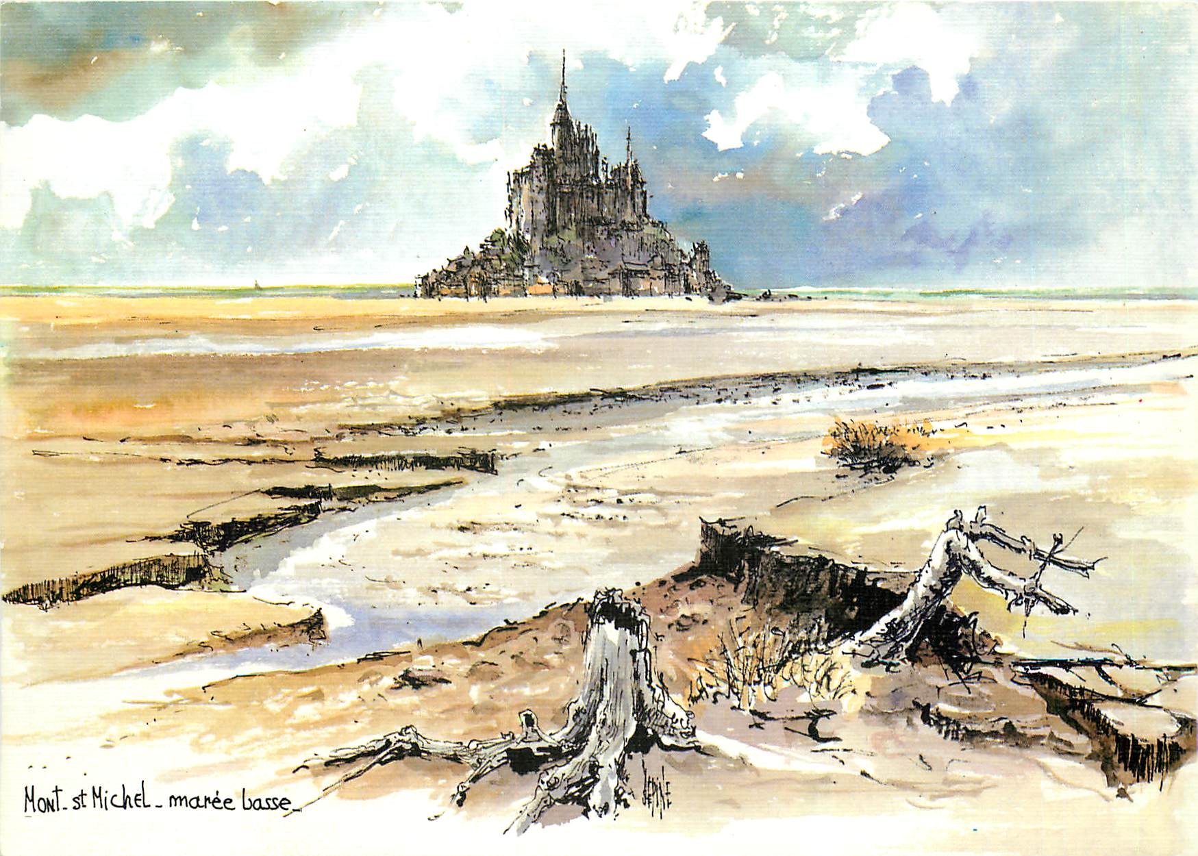 CPM Mont St Michel Maree basse Aquarelle originale de Robert Lepine 