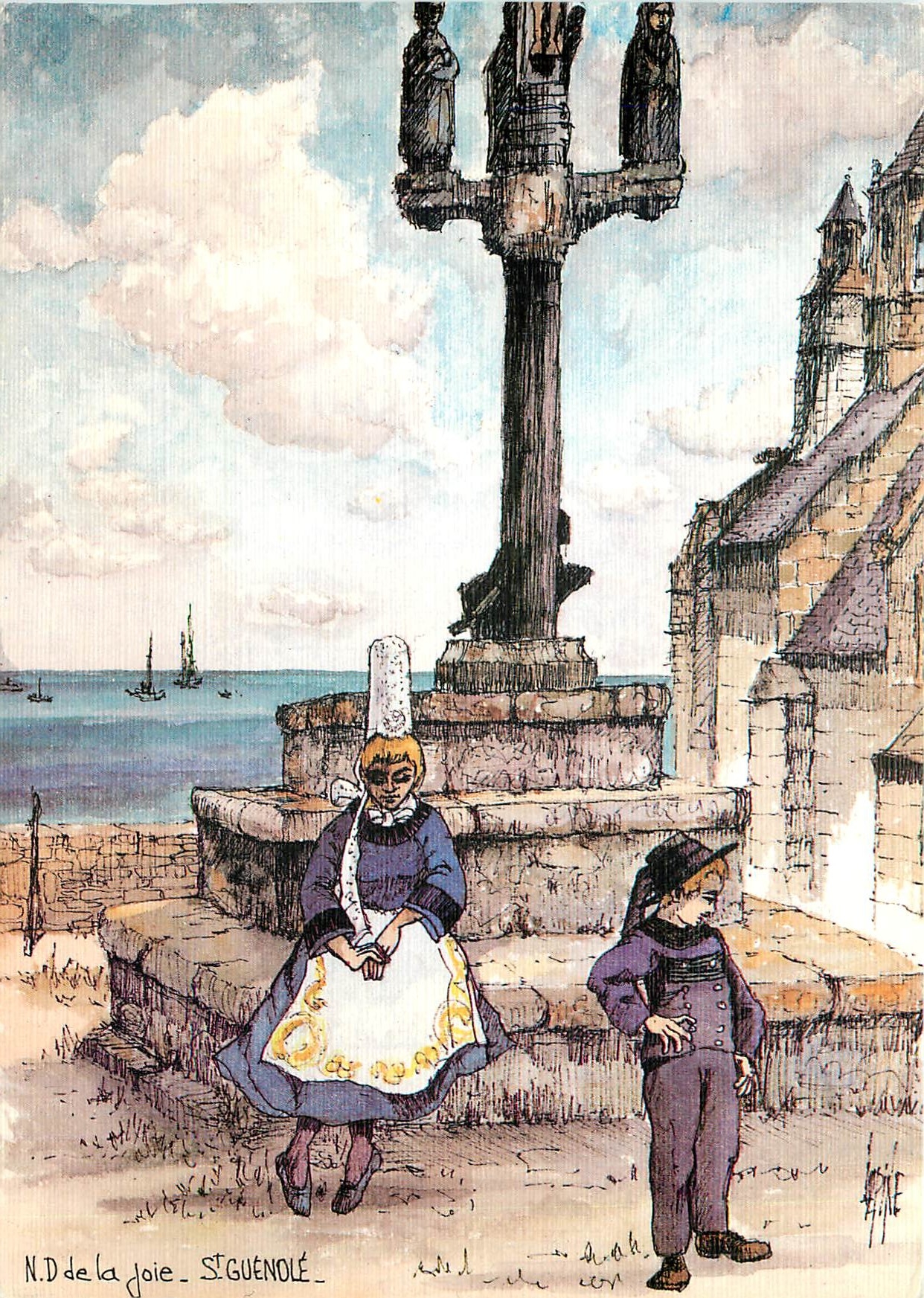 CPM ND de la Joie St Guenole Aquarelle originale de Robert Lepine 