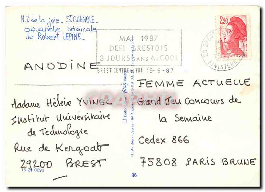 CPM ND de la Joie St Guenole Aquarelle originale de Robert Lepine  — Verso