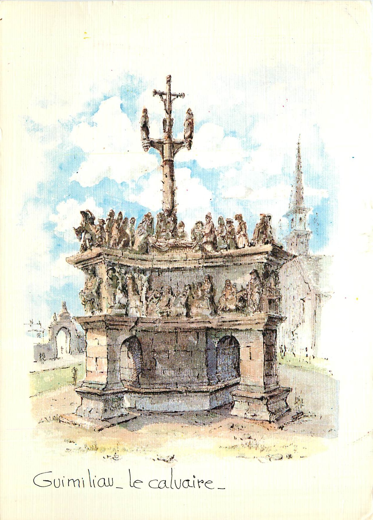 CPM Guimiliau le Calvaire Aquarelle originale de Robert Lepine 
