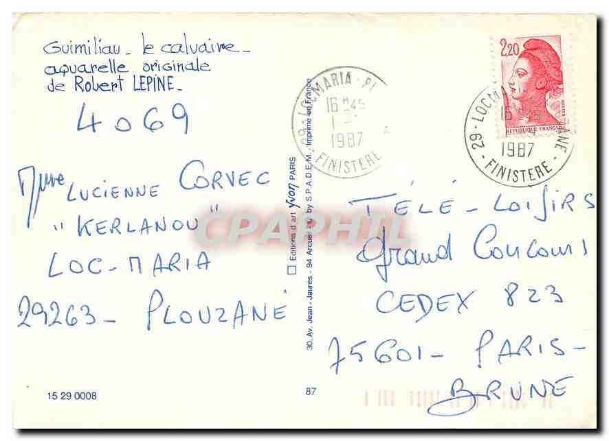 CPM Guimiliau le Calvaire Aquarelle originale de Robert Lepine  — Verso