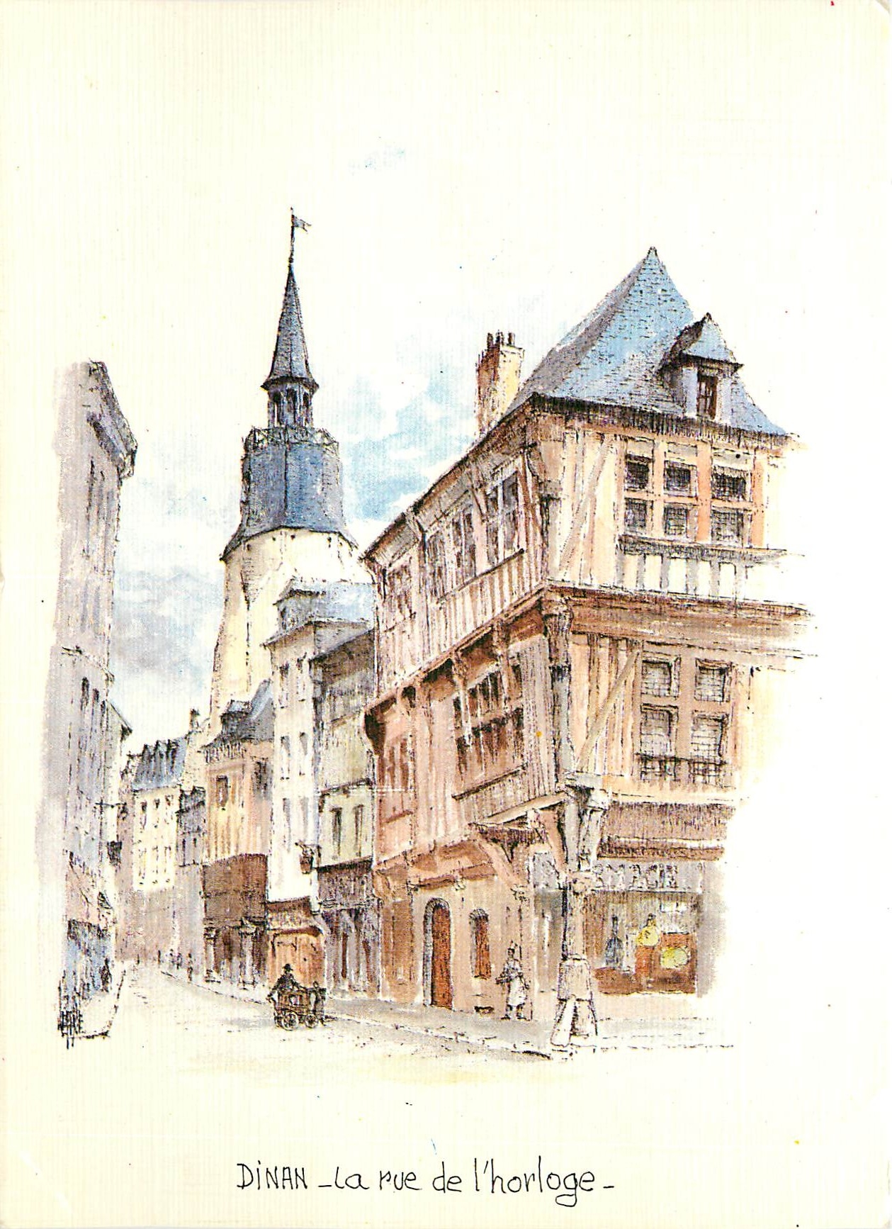 CPM Dinan rue de l'horloge Aquarelle originale de Robert Lepine 