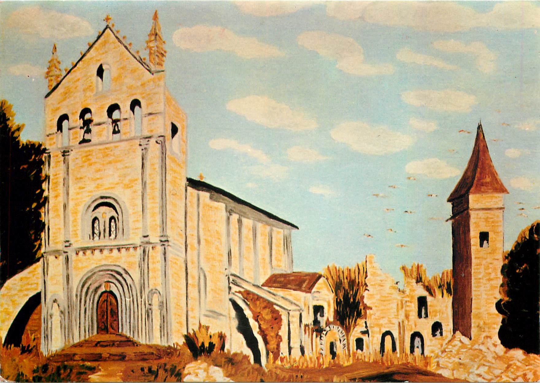 CPM Abbaye St Maurice L'eglise et le cloitre Peinture de Madame Cailleau 
