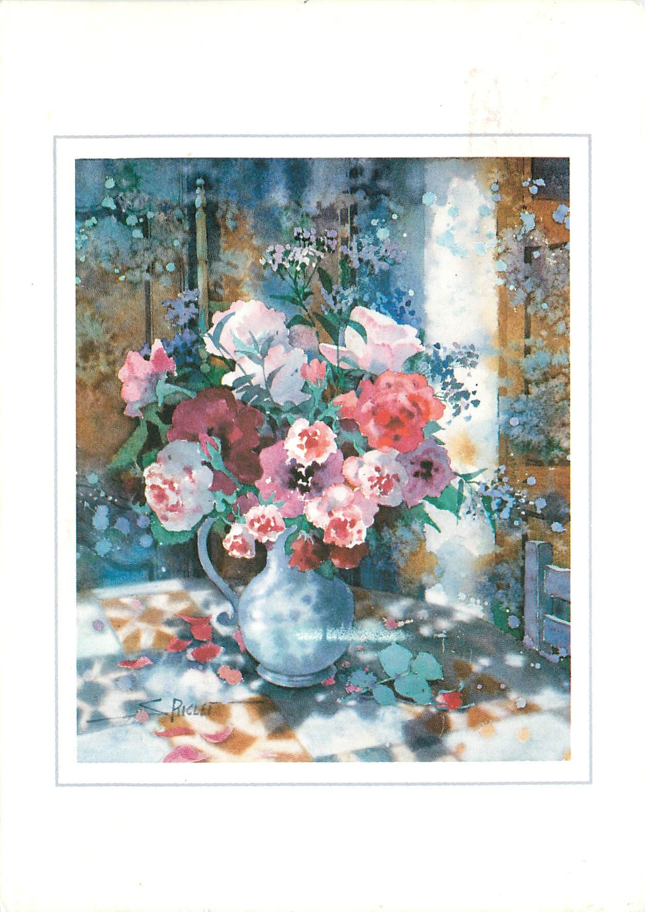 CPM Bleu nuit soleil de roses en histoire d'aquarelle 