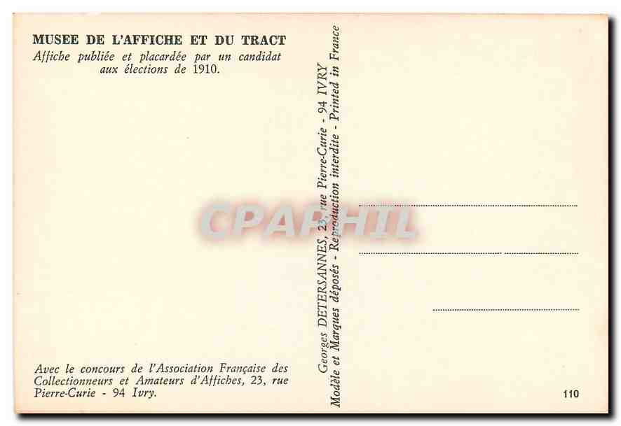 CPM Musee de l'Affiche et du Tract Affiche publiee et placardee par un candidat aux elections de 191 — Rückseite