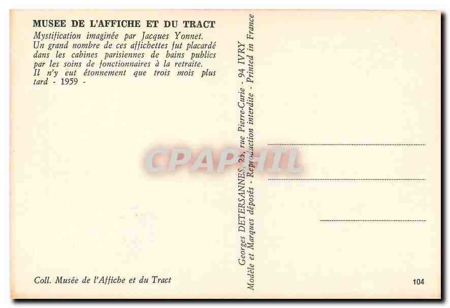 CPM Office de la Prevention Civile Musee de l'Affiche et du Tract  — Verso