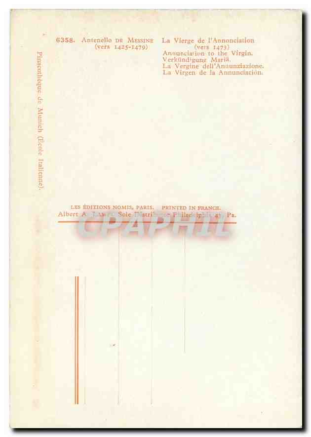 CPM Antenello de Messine 1425 1479 La Vierge de l'Annonciation  — Verso