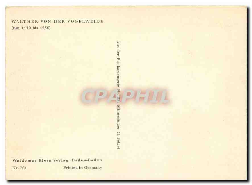 CPM Walther Von der Vogelweide 1170 1250  — Rückseite