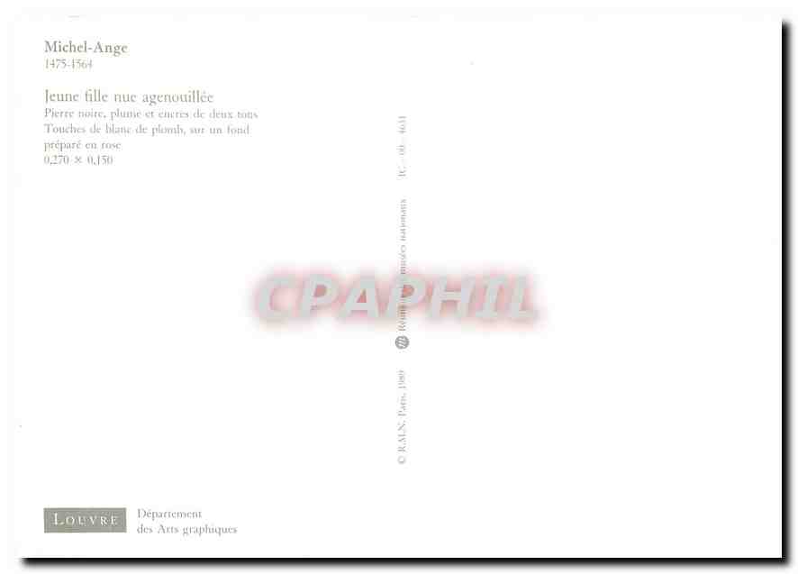 CPM Michel Ange Jeune fille nue agenouille  — Back