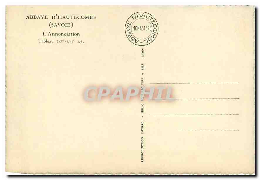 CPM Abbaye d'Hautecombe Savoie L'Annonciation  — Back