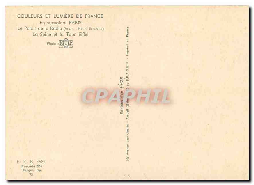 CPM En survolant Paris Le Palais de la Radio La Seine et la Tour Eiffel  — Rückseite