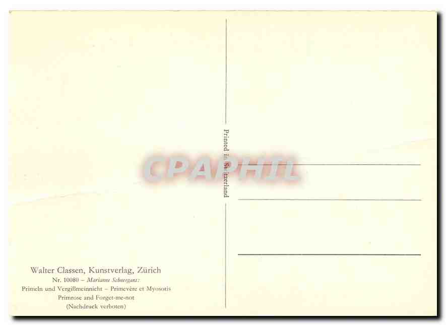 CPM Walter Classen Kunstverlag Zurich  — Verso