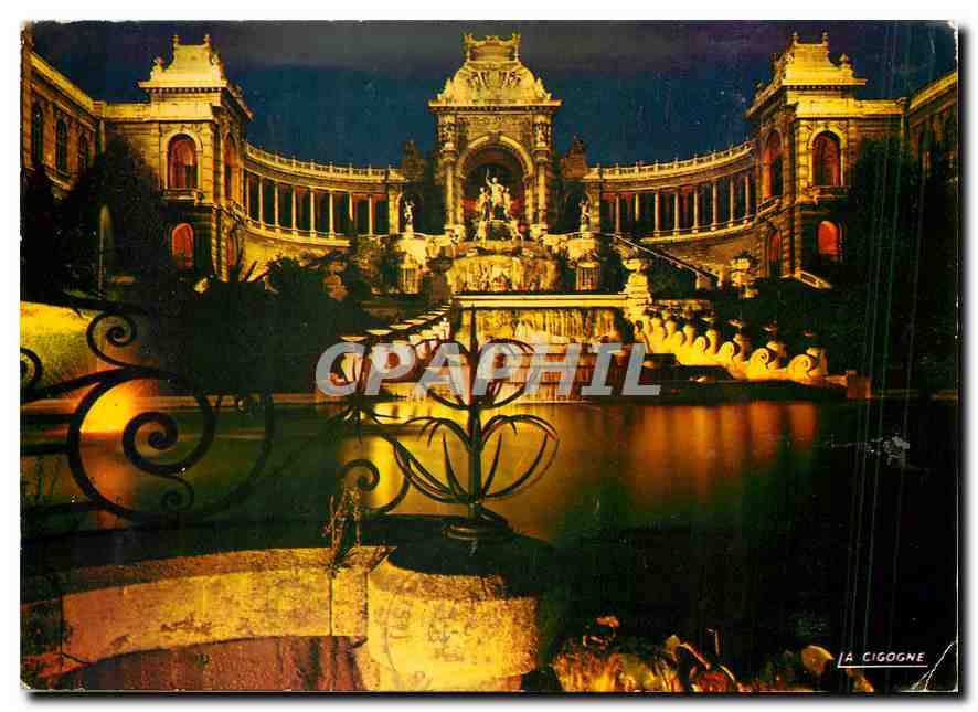 CPM Marseille la Nuit Le Palais Longchamp 