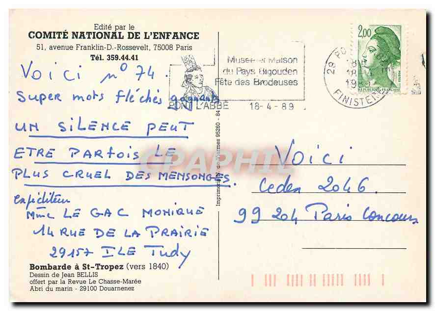 CPM Bombarde a St Tropez Dessin de Jean Bellis  — Rückseite