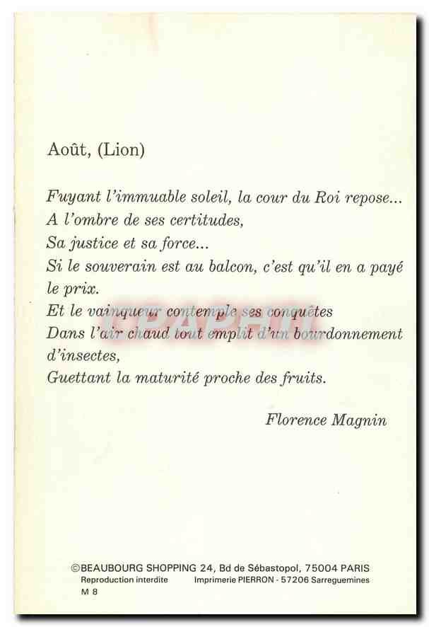 CPM Aout Lion Florence Magnin Roi — Verso