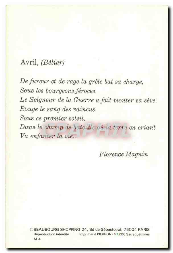 CPM Avril Belier Florence Magnin  — Rückseite