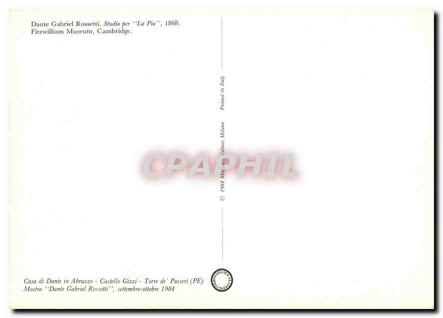 CPM Dante Gabriel Rossetti Studio per Le Pia  — Verso
