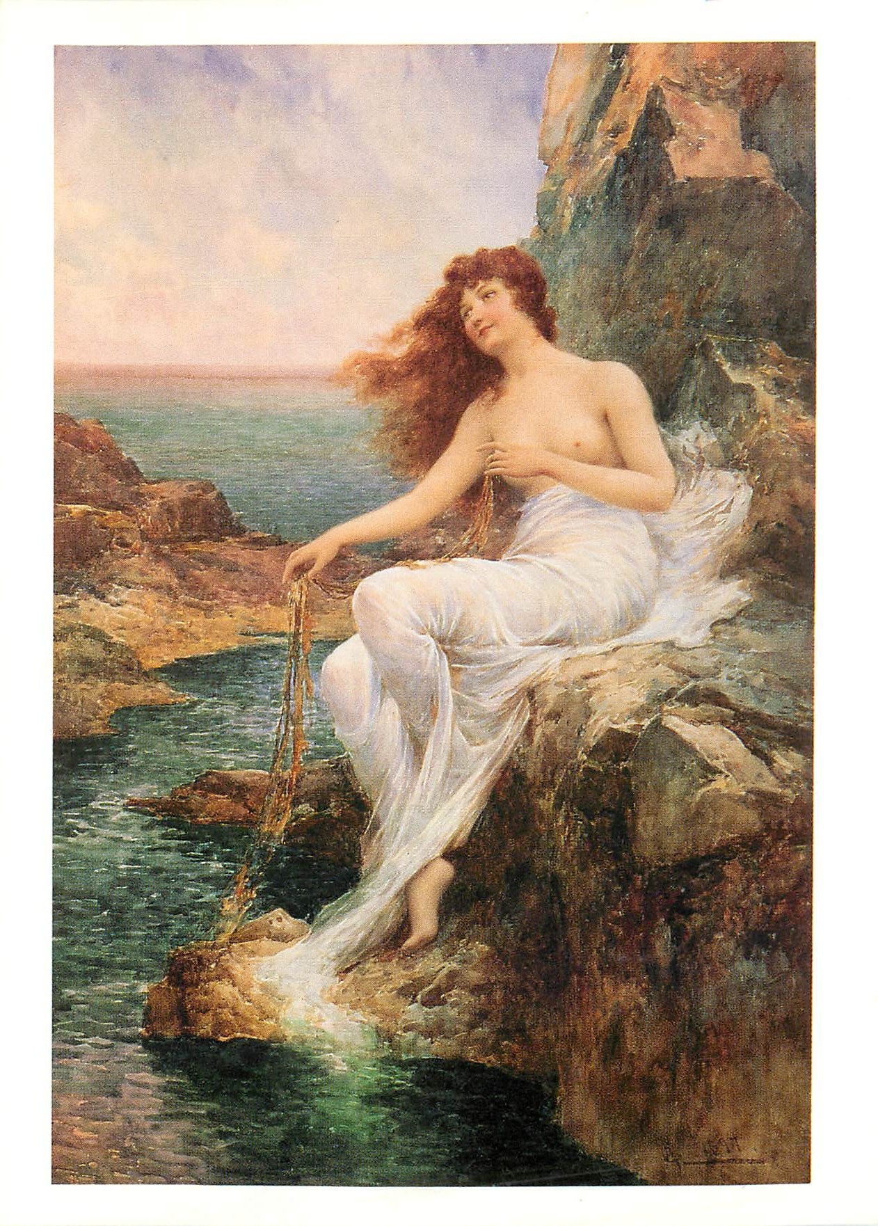 CPM Alfred Augustus Glendenning Nymphe de mer assise sur un rocher 