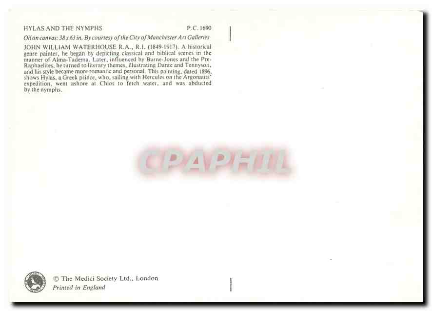 CPM Hylas and the Nymphs John William Waterhouse RA 1849 1917  — Verso