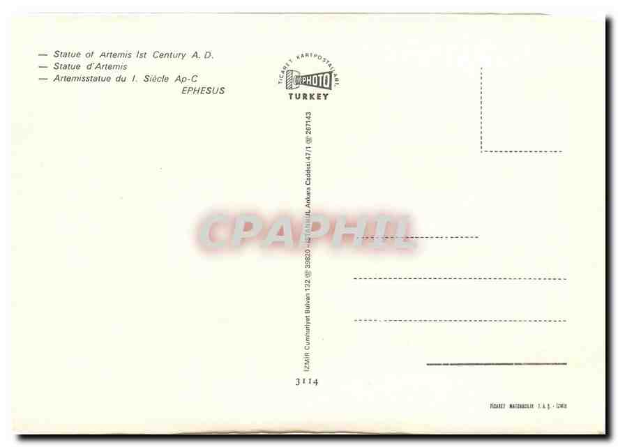 CPM Statue d'Artemis Ephesus Turkey  — Verso