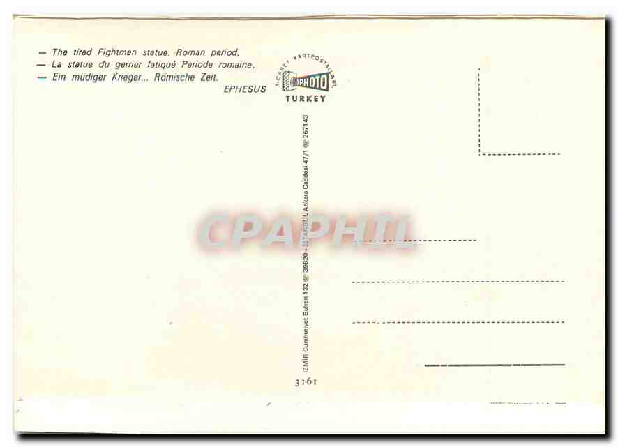CPM La statue du gerrier fatigue Periode romaine Ephesus Turkey  — Verso