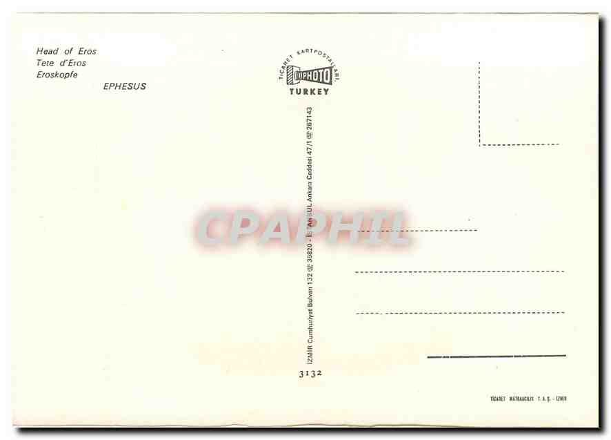 CPM Head of Eros Tete d'Eros Ephesus Turkey  — Verso