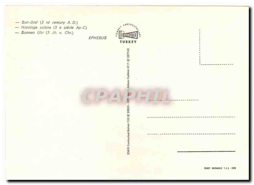 CPM Horologe solaire Ephesus Turkey  — Verso