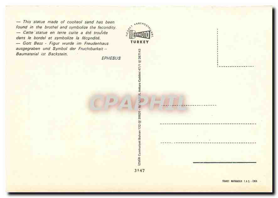 CPM Cette statur en terre cuite a ete trouvee dans le bordek et symbolize la fecondite  — Verso