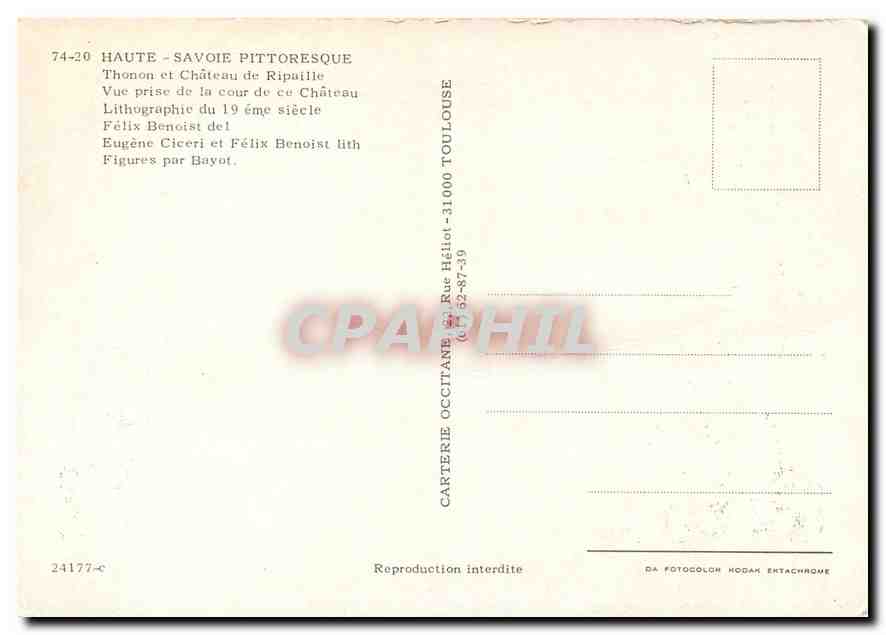 View of Chonon and Château de Ripaille — Picturesque Haute-Savoie — Postcard No. 74-20 — Back
