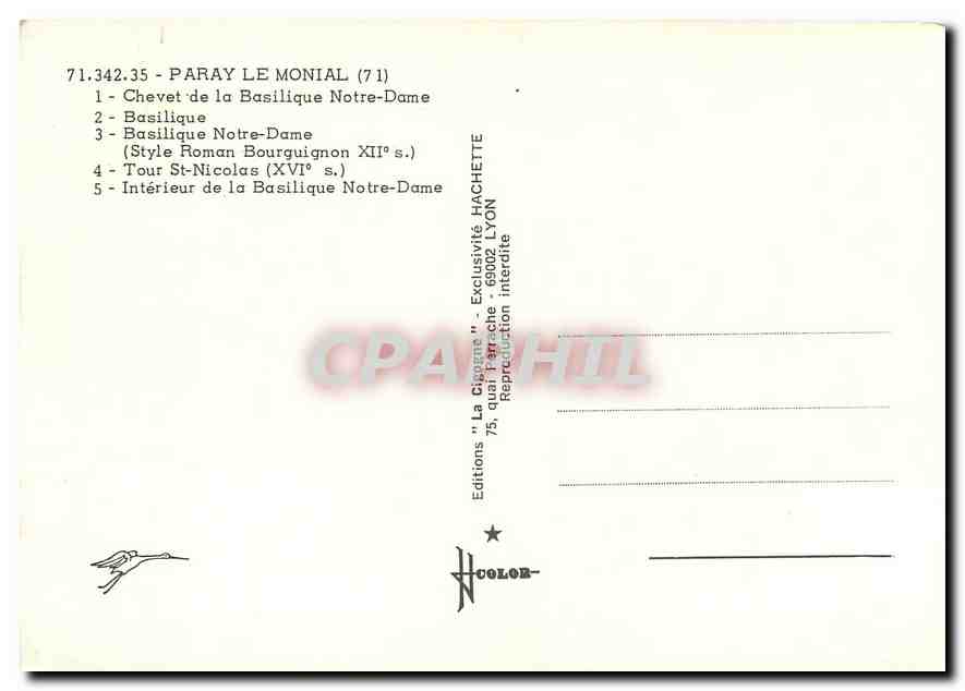 Paray-le-Monial — vue panoramique — Éditions 'La Cipriane' n°71.342.35 — Rückseite