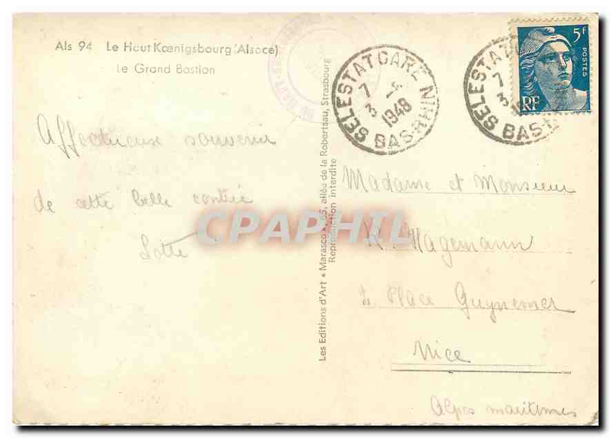 CPM Le Haut Koenigsbourg Alsace Le Grand Bastian  — Back