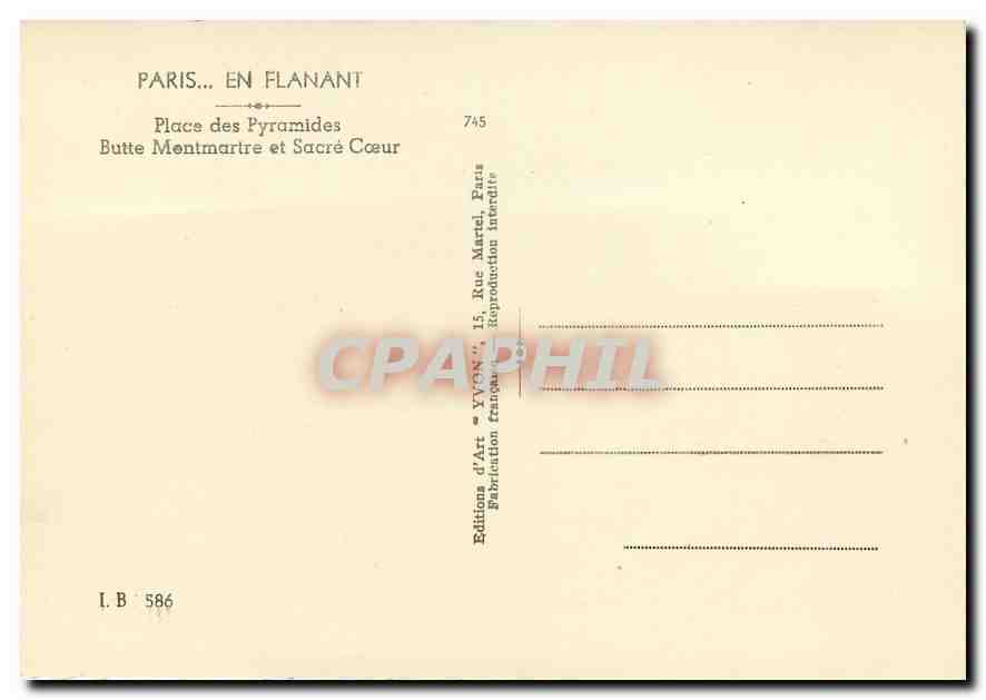 CPM Paris en Flannant Place des Pyramides Butte Montmartre et Sacre Coeur  — Verso