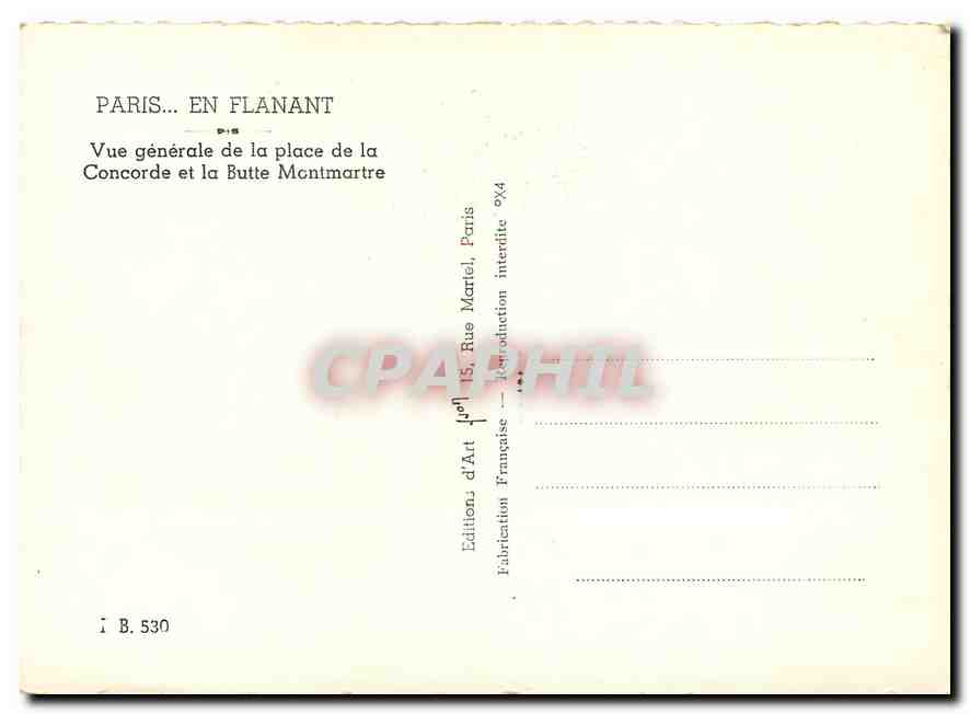 CPM Paris en Flanant Vue generale de la place de la Concorde et le Butte Montmartre  — Rückseite