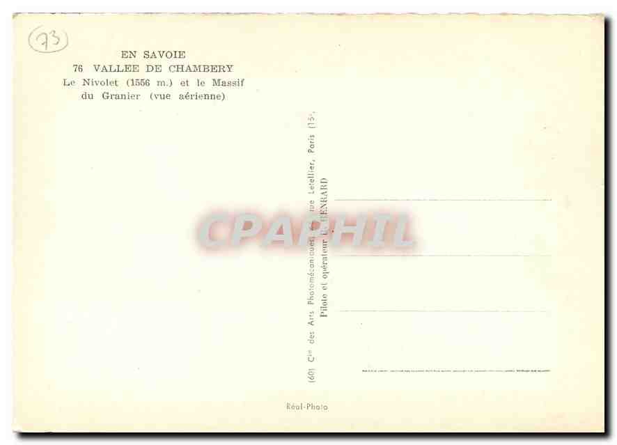 CPM Vallee de Chambery Le Nivolet et le Massif du Granier  — Rückseite