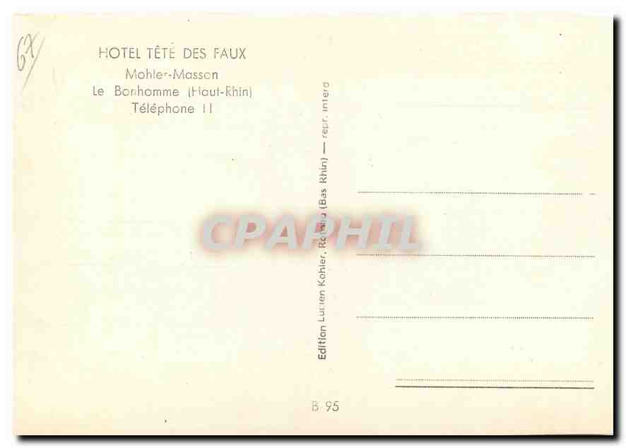 Hôtel Restaurant Tête des Faux — Le Bonhomme (Haut-Rhin) — Édition Lurien Kohler — Verso