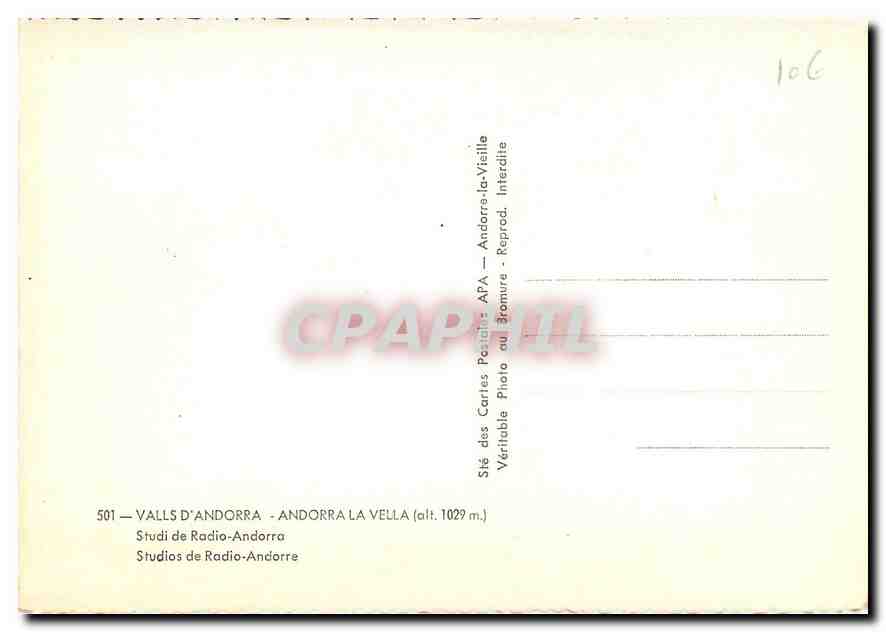 CPM Valls d'Andorra Andorra la Velle Studi de Radio Andorra  — Rückseite
