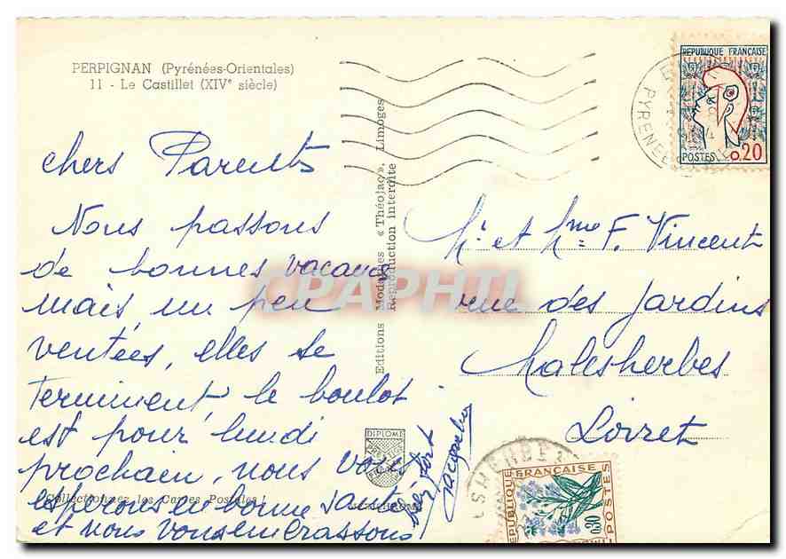 CPM Perpignan Pyrenees Orientales La Castillet Automobile — Rückseite