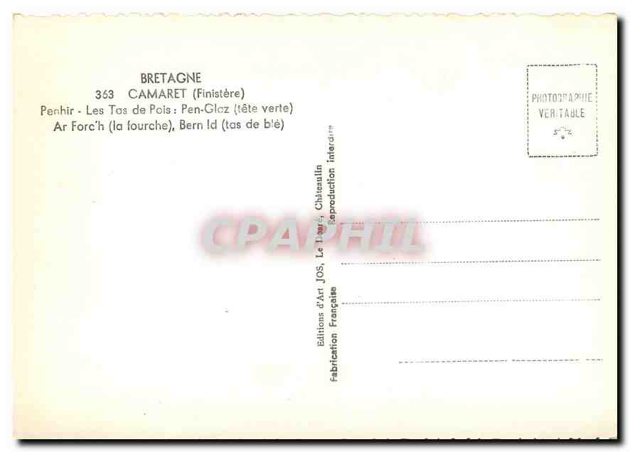 CPM Camaret Finistere Penhir Les Tas de Pois  — Verso