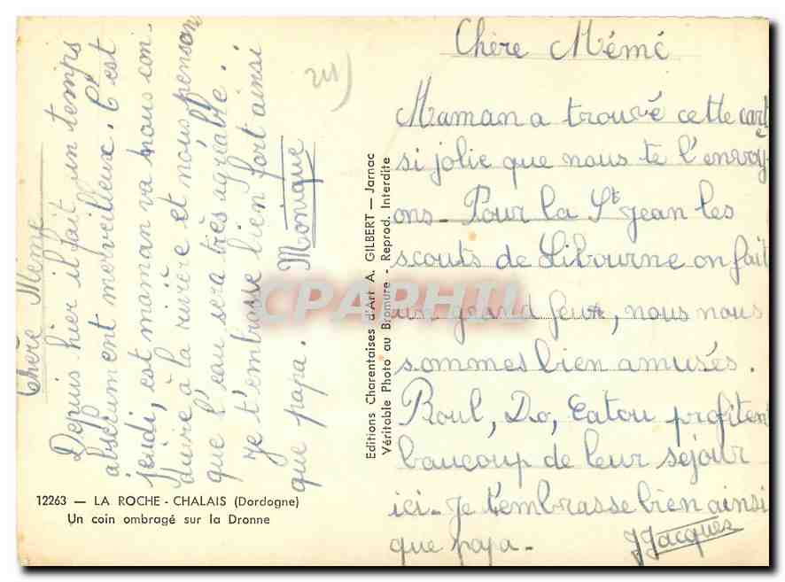 CPM La Roche Chalais Dordogne Un coin ombrage sur la Dronne  — Rückseite