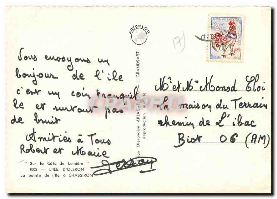 CPM L'Ile d'Oleron La pointe de l'lle a Chassiron Phare — Verso