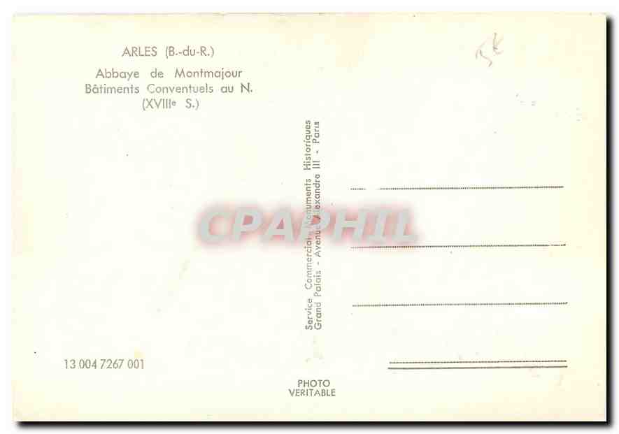 Arles (B.-du-R.) — Abbaye de Montmajour — Bâtiments conventuels au N. (XVIIIe S.) — Service Commercial Documents Historiques Grand Palais — Rückseite