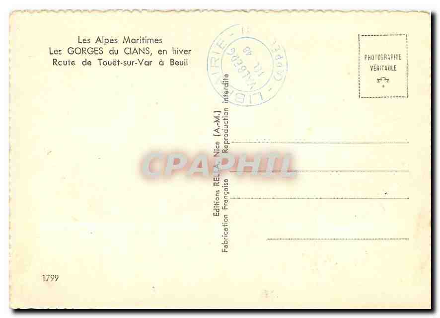CPM Les Alpes Maritimes Les Gorges du Cians  — Rückseite