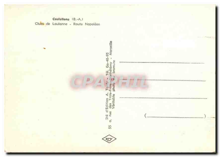 CPM Castellane BA Clues de Laulane Route Napoleon  — Rückseite