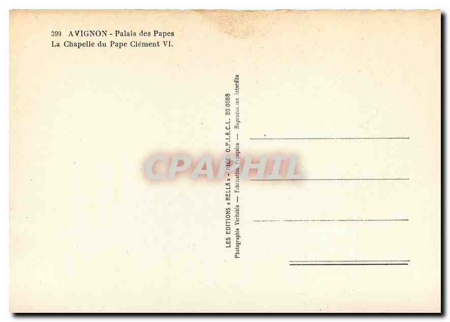 CPM Avignon Palais des Papes La Chapelle du Pape Clement VI  — Rückseite