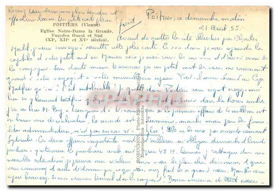 CPM Poitiers Vienne Eglise Notre Dame la Grande  — Rückseite
